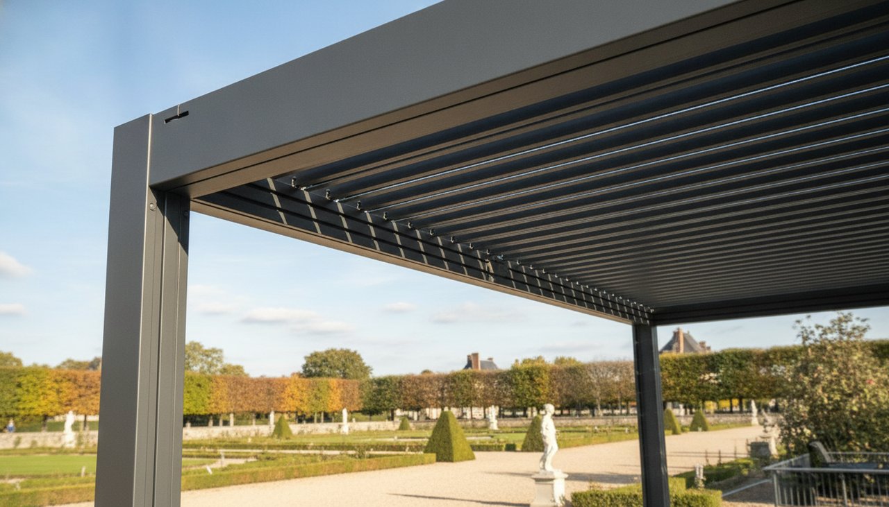 Pergola bioclimatique 3x3 en acier galvanisé anthracite à lames orientables
