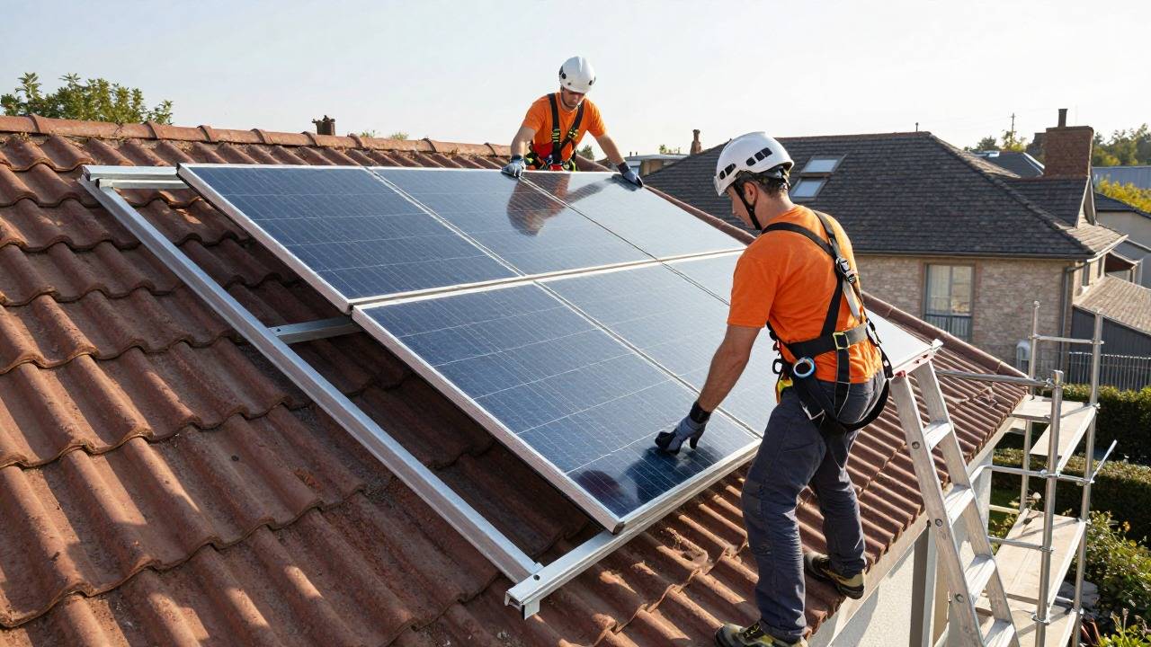 Pose de capteurs solaires thermiques sur une toiture par des installateurs RGE