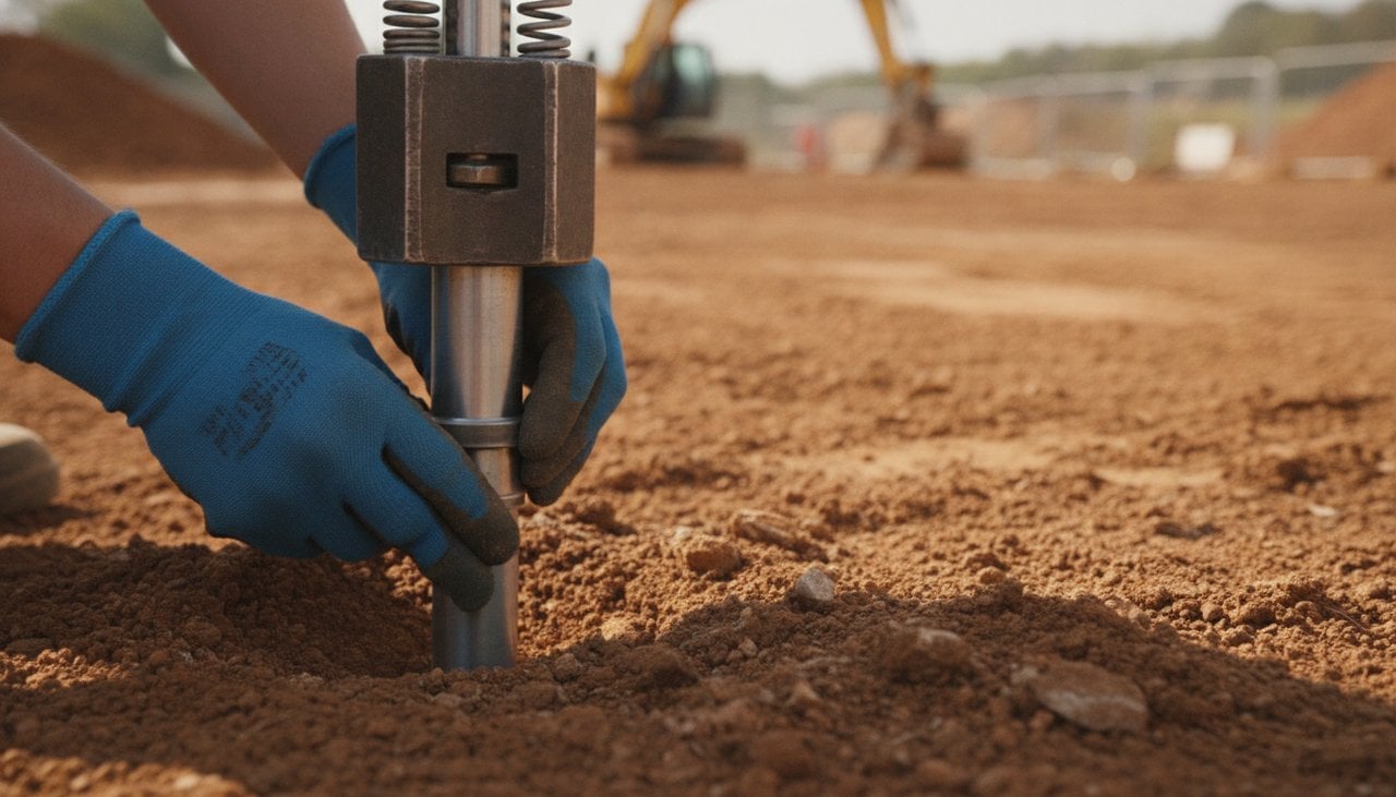 Sondage au pénétromètre dynamique sur un terrain avant construction