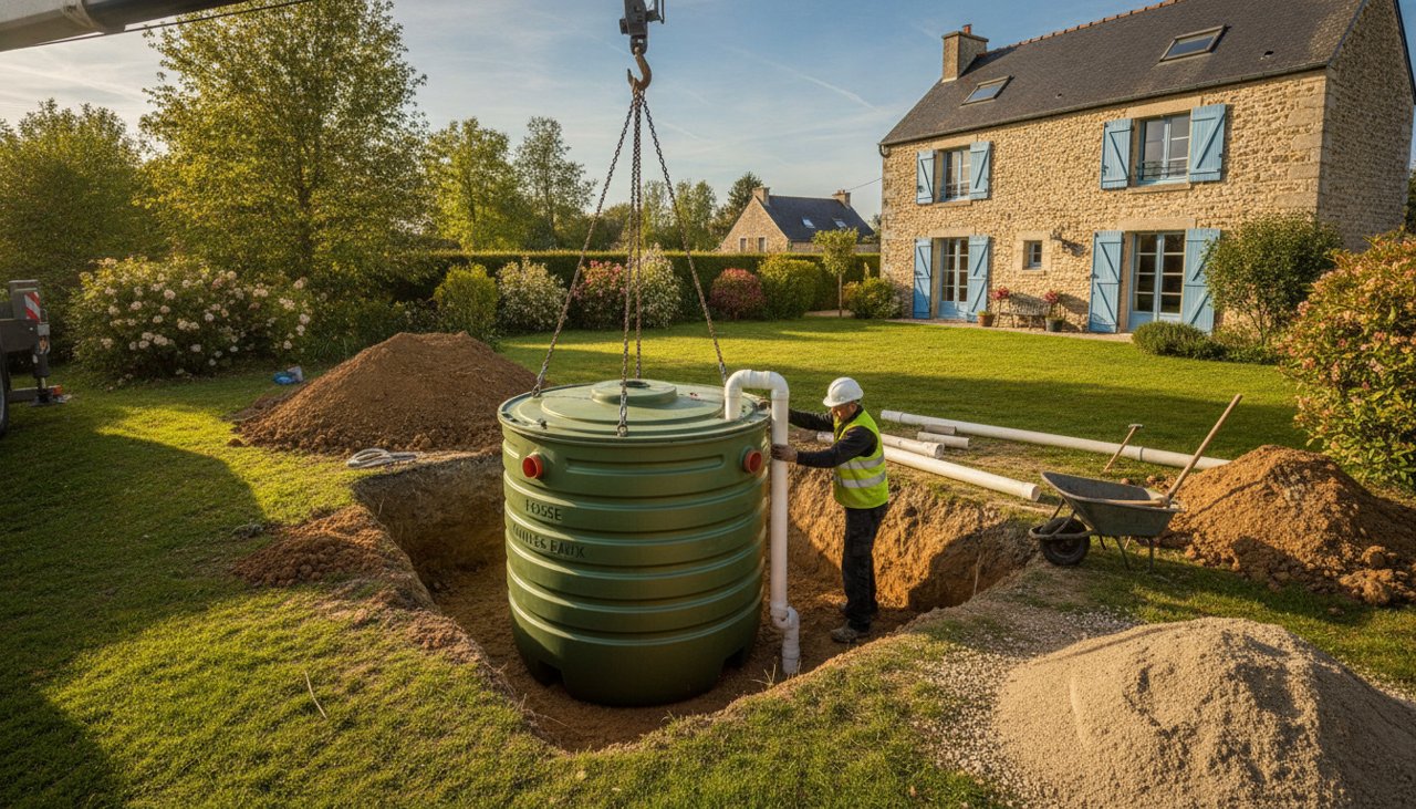 Schéma d'installation d'une fosse septique toutes eaux 2026