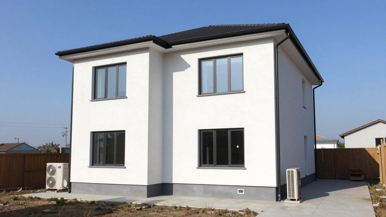 Maison de 150 m² rénovée avec façade isolée et pompe à chaleur installée en extérieur