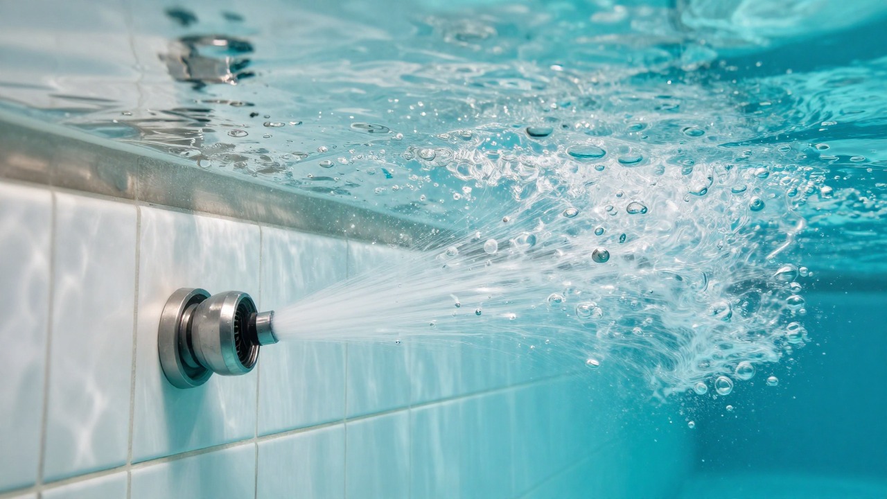 Buse de nage à contre-courant encastrée dans la paroi d'une mini piscine