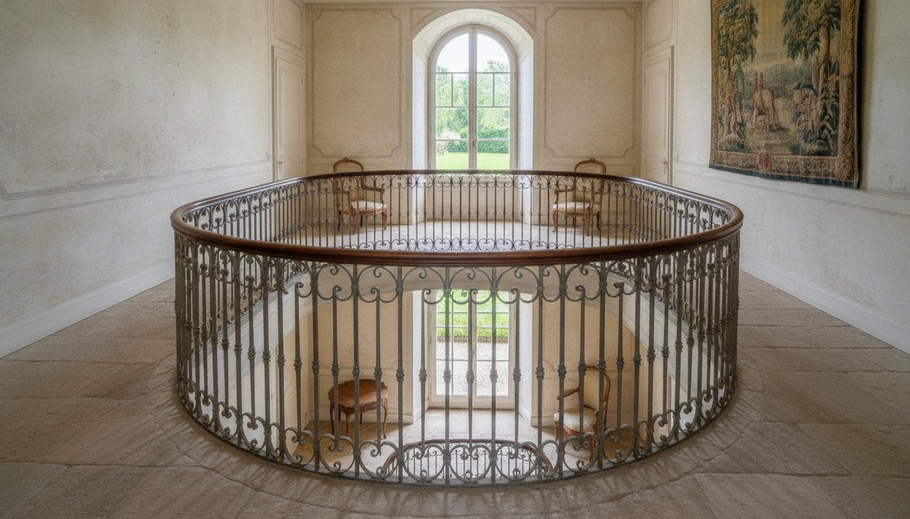 Garde-corps d'escalier avec barreaux rapprochés et main courante en bois continue