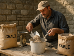 Obtiens le mélange parfait chaux-sable pour un mur en pierre solide en 30 minutes, sans erreurs de dosage